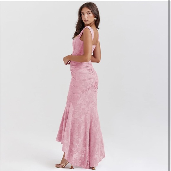 NWT Lace Maxi Fishtail Ruched Dress - Picture 5 of 6